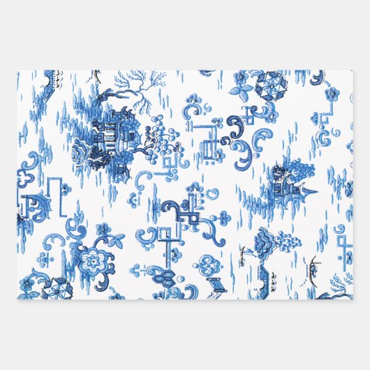 Classic  Blauw en Wit Pagode Chinoiserie Inpakpapier Vel (Voorkant)