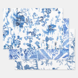Classic  Blauw en Wit Pagode Chinoiserie Inpakpapier Vel