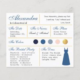 Classic Blauw Faux Goud Bruidsmeisje Informatie Ka