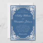 Classic Blauw Faux Zilver Elegant Bruiloft Kaart (Voorkant)