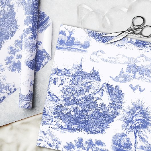 Classic Blauw Frans Chateau Toile Cadeaupapier