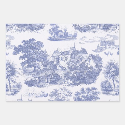 Classic Blauw  Frans Chateau Toile Inpakpapier Vel (Voorkant 3)