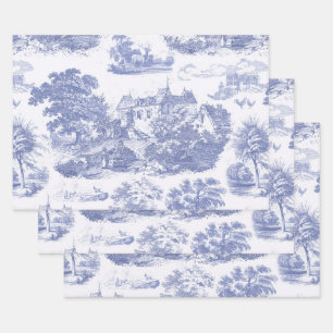 Classic Blauw  Frans Chateau Toile Inpakpapier Vel