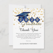 Classic Blauw Goud Afstuderen Foto Bedankkaart (Voorkant)