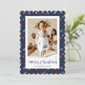 Classic Blauw Rood Foto Vrolijk Kerstfeest Kaart (Staand voorkant)