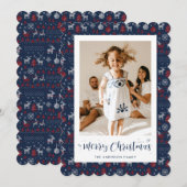 Classic Blauw Rood Foto Vrolijk Kerstfeest Kaart (Voorkant / Achterkant)