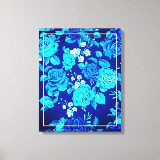 Classic Blauw Roos Bloemen Pattern-876 Canvas Afdruk (Voorkant)