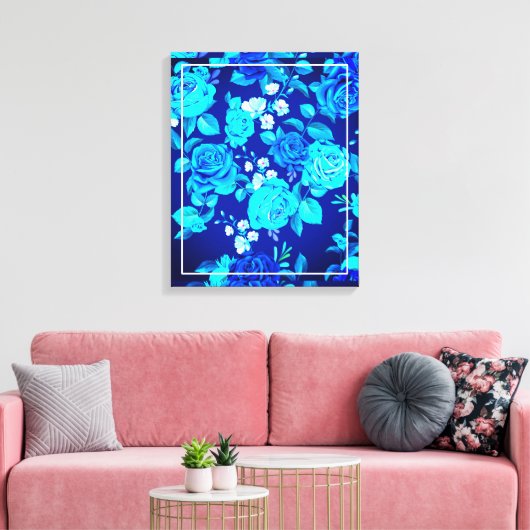 Classic Blauw Roos Bloemen Pattern-876 Canvas Afdruk (Insitu (Woonkamer))