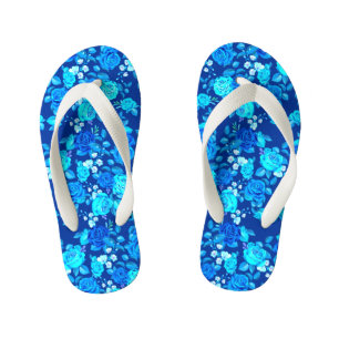 Classic Blauw Roos Bloemen Pattern-876 Kinder Teenslippers