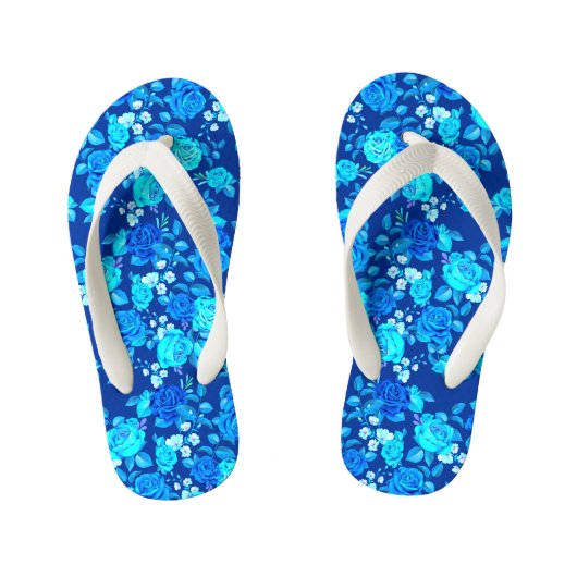 Classic Blauw Roos Bloemen Pattern-876 Kinder Teenslippers (Voetbed)