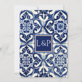 Classic Blauw Spaans Tegel Bruiloft Kaart (Achterkant)