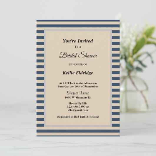 Classic blauw/vanille strepen ingelijst Vrijgezell Kaart (Staand voorkant)