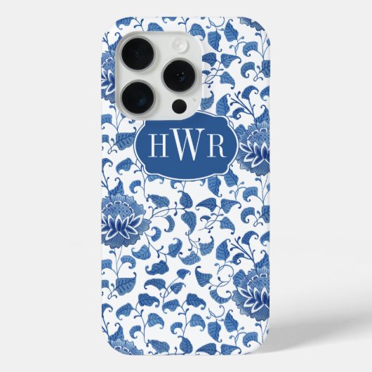 Classic Blauw & Wit Antiek Chinoiserie Monogram Case-Mate iPhone Case (Achterkant)