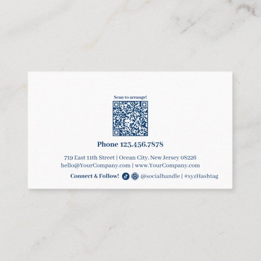 Classic Blauw & Wit Logo Social Media QR Code Klantenkaartje (Achterkant)