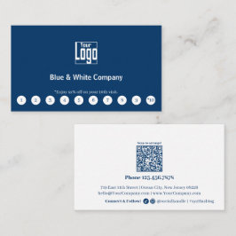 Classic Blauw & Wit Logo Social Media QR Code Klantenkaartje