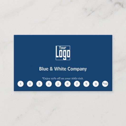 Classic Blauw & Wit Logo Social Media QR Code Klantenkaartje (Voorkant)