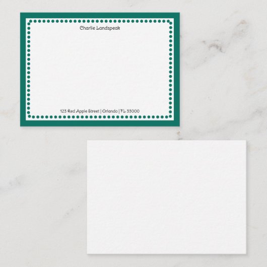 Classic Blauwgroen Groene Rand & Stippen Monogramm Notitiekaartje (Voorkant / Achterkant)