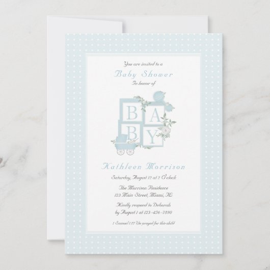 Classic Blocks en Carriage Baby shower Invites Kaart (Voorkant)