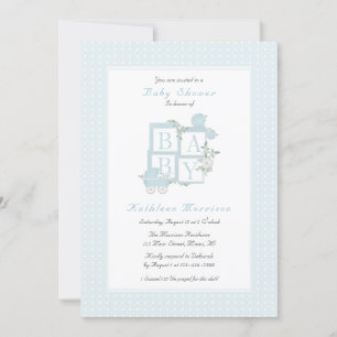 Classic Blocks en Carriage Baby shower Invites Kaart