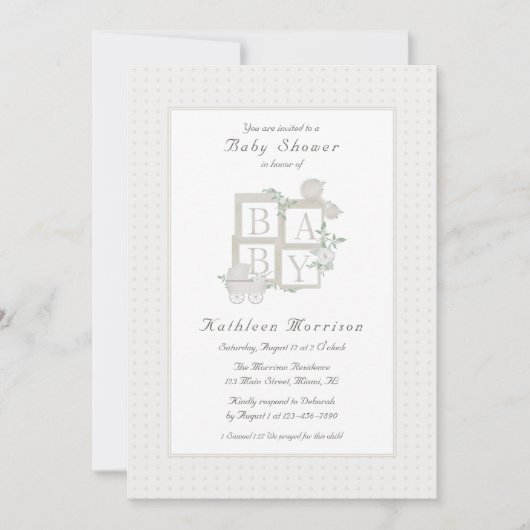 Classic Blocks en Carriage Baby shower Invites Kaart (Voorkant)
