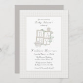 Classic Blocks en Carriage Baby shower Invites Kaart (Voorkant / Achterkant)