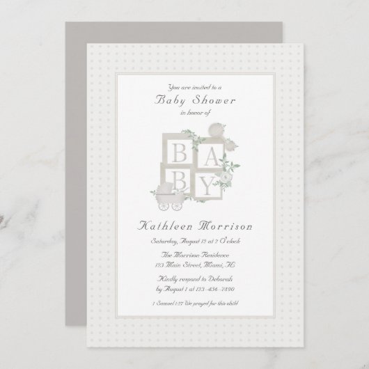 Classic Blocks en Carriage Baby shower Invites Kaart (Voorkant / Achterkant)
