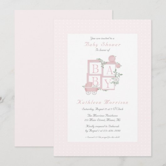 Classic Blocks en Carriage Baby shower Invites Kaart (Voorkant / Achterkant)