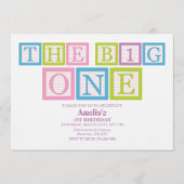 Classic Blocks Theme Simple First Birthday Invitat Kaart (Voorkant)