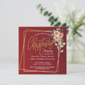 Classic Bloemen Lijst Rode Kerst Kaart (Staand voorkant)