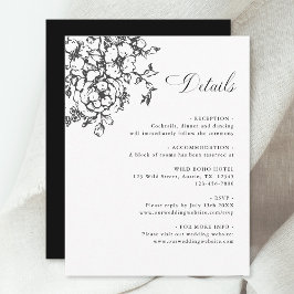 Classic Bloom Garden Black & White Wedding Details Informatiekaartje