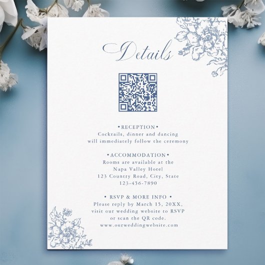 Classic Bloom Garden Dusty Blue Wedding Details Informatiekaartje