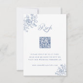 Classic Bloom Garden Dusty Blue Wedding QR Code RSVP Kaartje (Voorkant)