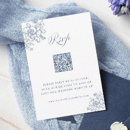 Classic Bloom Garden Dusty Blue Wedding QR Code RSVP Kaartje