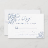 Classic Bloom Garden Dusty Blue Wedding RSVP Kaartje (Voorkant)