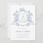 Classic Bloom Garden Dusty Blue Wedding Save The Date (Voorkant)