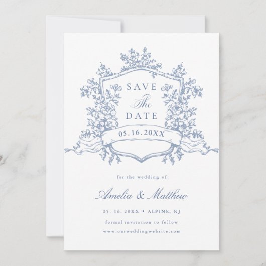 Classic Bloom Garden Dusty Blue Wedding Save The Date (Voorkant)