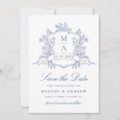 Classic Bloom Garden Dusty Blue Wedding Save The Date (Voorkant)