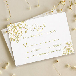 Classic Bloom Garden Gold Wedding RSVP Kaartje