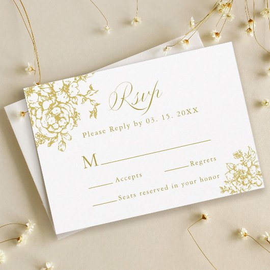 Classic Bloom Garden Gold Wedding RSVP Kaartje