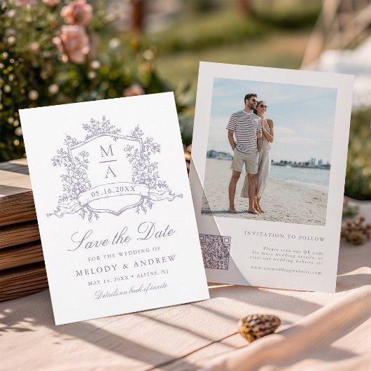 Classic Bloom Garden Lavender Wedding Photo  Save The Date