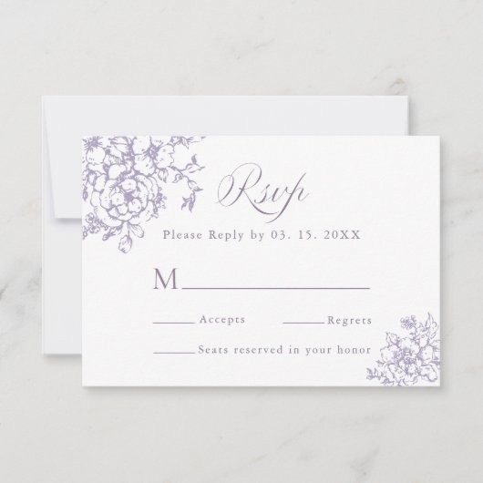 Classic Bloom Garden Lavender Wedding RSVP Kaartje (Voorkant)