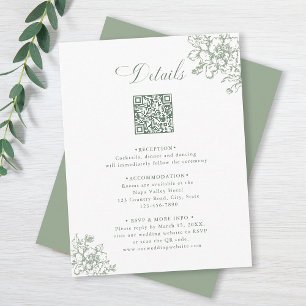 Classic Bloom Garden Sage Green Wedding Details Informatiekaartje