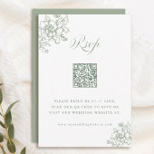 Classic Bloom Garden Sage Green Wedding QR Code RSVP Kaartje