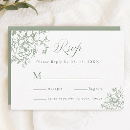 Classic Bloom Garden Sage Green Wedding RSVP Kaartje