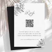 Classic Bloom Garden Zwart & Wit Trouwen QR Code RSVP Kaartje