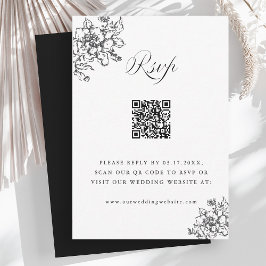 Classic Bloom Garden Zwart & Wit Trouwen QR Code RSVP Kaartje