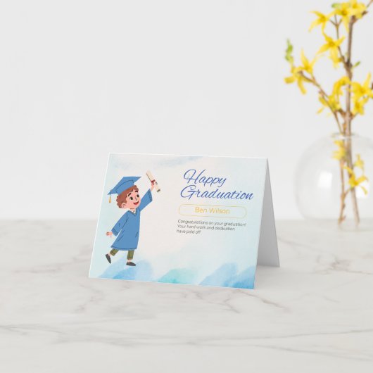 Classic Blue Afstuderen Kaart (Gele Bloem)