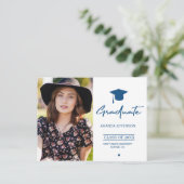 Classic Blue Afstuderen | Moderne scriptfoto Briefkaart (Staand voorkant)