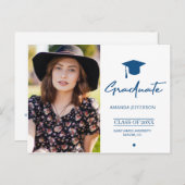 Classic Blue Afstuderen | Moderne scriptfoto Briefkaart (Voorkant / Achterkant)