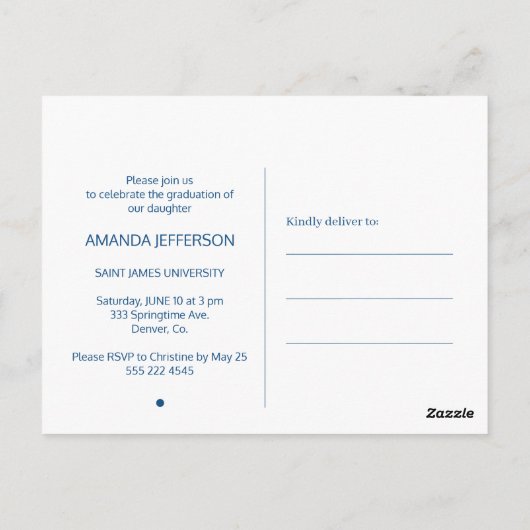 Classic Blue Afstuderen | Moderne scriptfoto Briefkaart (Achterkant)